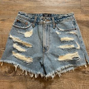Abercrombie & Fitch super distressed high rise jean shorts